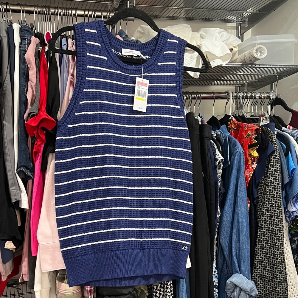 Vineyard Vines Blue and White Striped Sleeveless Sweater